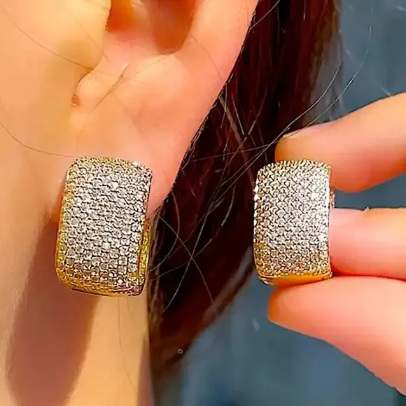 Gold Zircon Stud Earrings, Wedding, Bridal, Anniversary - Picture 1 of 1